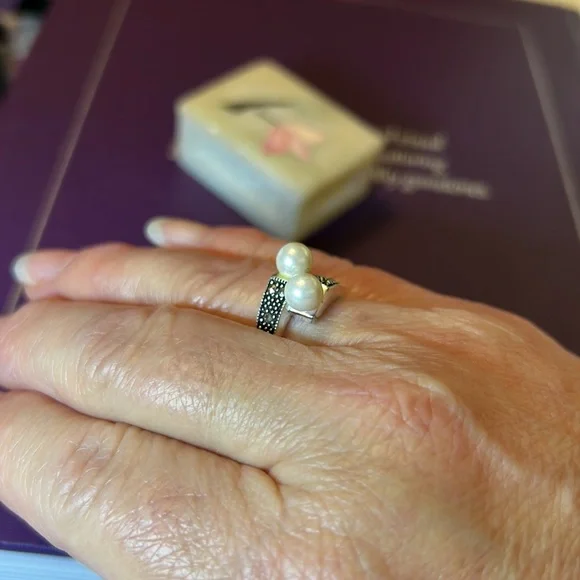 Pearl and Marcasite Bypass 925 - Picture 2 of 6